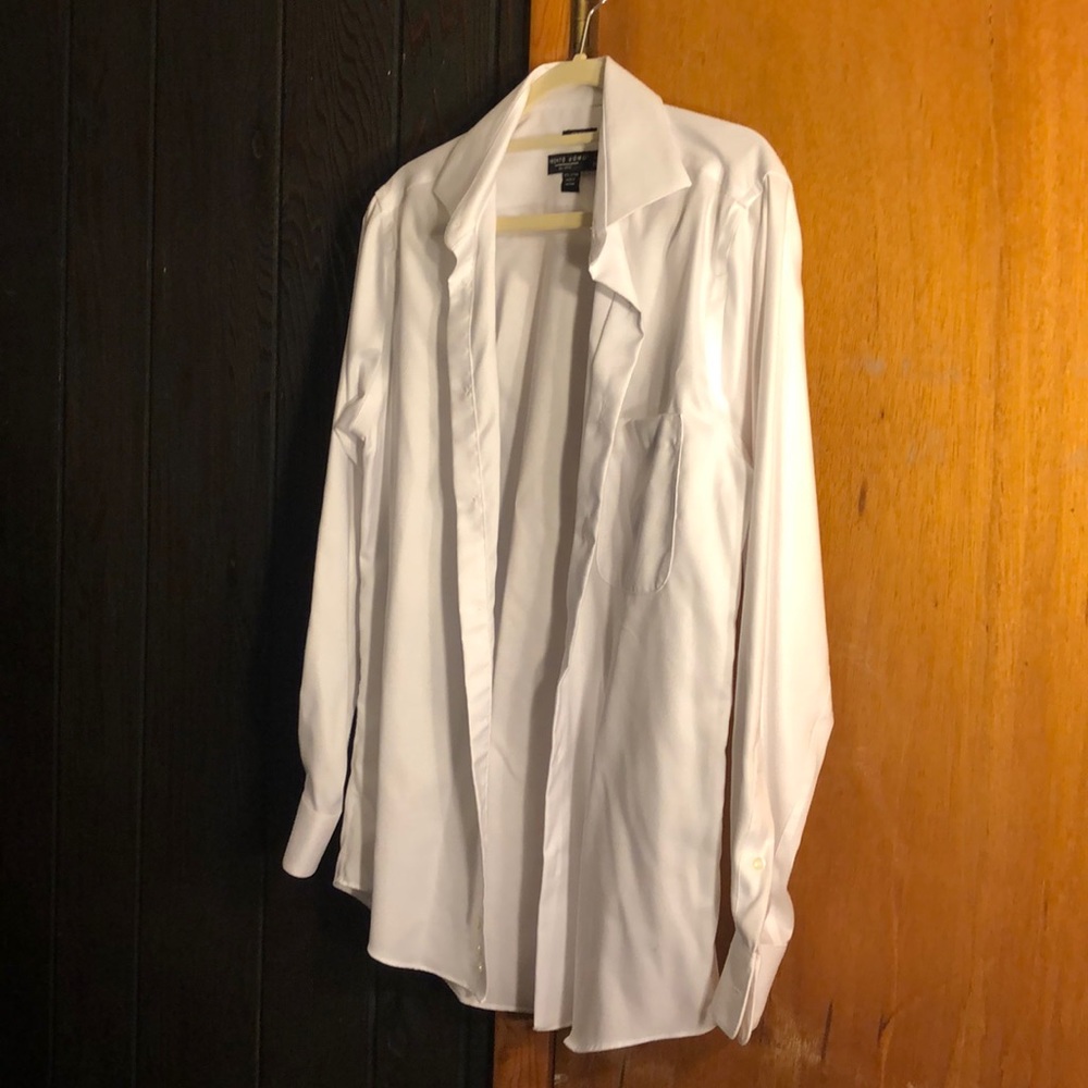White button down shirt 100% cotton some signs of wear typical locations.